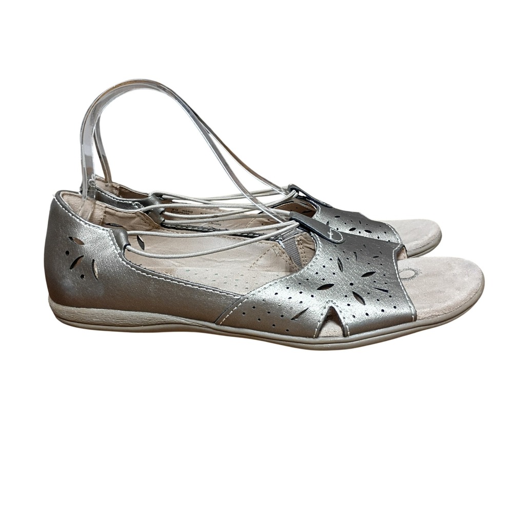Earth Origins Ingrid Champagne Metallic Laser Cut Bungee Sandals Women 9M